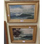 D. Philp: two similar crenellated gilt framed oils on canvas, depicting coastal scenes - both signed