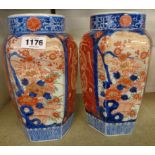 A pair of 19th Century Japanese Imari faceted vases