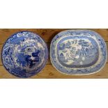 A blue and white meat plate - sold with a George Jones Abbey pattern bowl