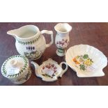 Five pieces of Portmeirion Botanic Garden ware including jug, lidded pot, etc.