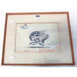 P.E.N: a framed mixed media RAF interest painting, depicting a fleeing hare entitled "Double,