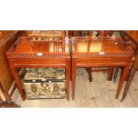 A pair of 22" reproduction mahogany side tables with decorative pierced galleries and panelled
