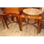 A pair of 21 1/2" reproduction rosewood side tables with bracketed tops, set on square tapered