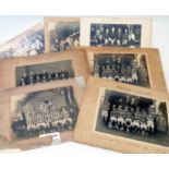Six early 20th Century black and white football team posed photographs including 1920`s Friernhay F.
