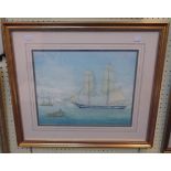 Bayley: a framed watercolour entitled "The Royal Navy training brig "Seaflower" leaving Dartmouth