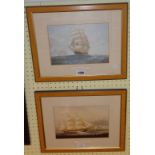 Four matching framed modern maritime prints all depicting 19th Century sailing vessels