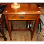 A 21" Edwardian mahogany side table with frieze drawer, set on square tapered supports with spade