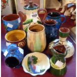 Ten pieces of West Country pottery including Tormohun Isle of Wight vase, Dartmoor Pottery vase,