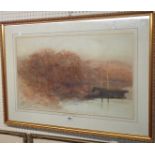 Thomas Dingle Jnr.: a gilt framed sepia palette watercolour depicting man and woman in a rowing boat