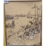 Edward Gerald Oakley-Beuttler: a metal framed Second World War period white highlighted ink and wash