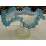 A blue opaline glass tazza with frilled rim