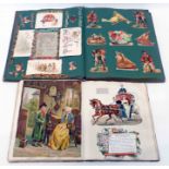 A Victorian scrap album containing polychrome clip art - sold with a smaller similar containing