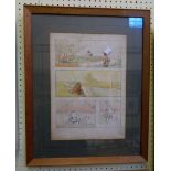 A framed fishing interest original ink and watercolour four image montage entitled "The Rise"
