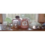 Eight assorted glass lamp shades including an Art Deco shell uplighter