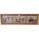 A framed narrow Batik picture depicting African village figures - signed