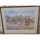 Douglas E. West: a framed coloured print entitled "The Time Trial" - bearing pencil inscription,