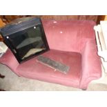 A 4' 6" early 20th Century single drop-end settee with remains of old rose velour upholstery, set on