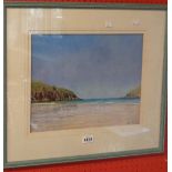 Keith Stott: a framed pastel drawing entitled 'Low Tide, Morning, Holywell Bay, Cornwall', bearing