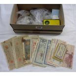 A box of mostly 20th Century Great British coinage and world banknotes