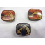 Three HMV needle tins and contents