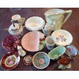 A quantity of small ceramics including Poole pin tray, Carlton Ware pin tray, Hornsea character jug,