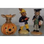 Three boxed Royal Doulton Bunnykins figures, Hallowe'en, Fireman, and School Master