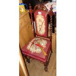 A Victorian rosewood framed high panel back child's chair with pierced top rail, flanking open