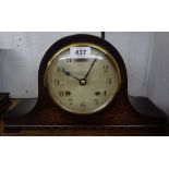 An oak cased Napoleon hat mantel clock with eight day gong striking movement