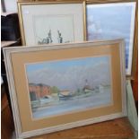 Various framed maritime themed pictures including photograph of Dartmouth College, boat builders