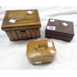 A Mauchline Anchor Cottons bobbin box, olive wood puzzle box and another - various condition