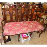 A 3' 11" Edwardian inlaid walnut framed triple chair back settee with floral and rosewood inset