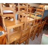 A 9' 2" polished golden oak refectory table with thick solid top, set on flanking turned supports