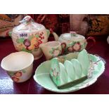 Five pieces of Carlton Ware including toast rack, and a Royal Staffordshire biscuit barrel