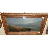 William Widgery: a gilt framed oil on canvas depicting waterside grassland with sheep in