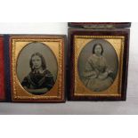 Two leather cased ambrotype portraits of women