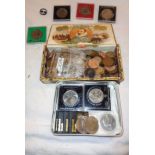 A cigar box containing Great British and world coinage including two 1929 India 1/12 Anna, 1934