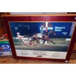 A hardwood presentation plaque with photographic image from Meadowlands Race Track, New Jersey, USA,