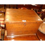 A 19" 19th Century stained pine lift-top box with flanking drop handles