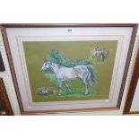 Patricia A. Frost: a framed pastel drawing multi image study of a grey racehorse - signed and