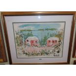 Albert Birdsey: a pair of gilt framed watercolours depicting coastal buildings and sailing vessels