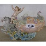 A 19th Century continental bowl in the form of a seashell drawn by a cherub riding a Pegasus -