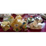 Six pieces of Marutomo ware including cottage cheese dish, toast rack, preserve pots and teapot,