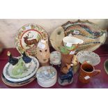 A quantity of assorted china including Quimper fish plate, Hornsea, Wedgwood stag plate, etc.