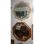 A vintage Aisonea ornate parcel gilt framed bevelled circular wall mirror (a/f) - sold with a pine