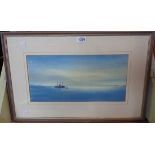 Norman D. Whiting: a framed watercolour depicting sailing vessels at anchor at dusk - signed and