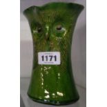 A Farnham style green owl jug - restored to rim
