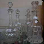 Four 19th Century glass decanters