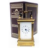 A 3 1/2" book boxed Matthew Norman brass and bevelled glass cased carriage timepiece - ref no.