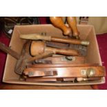 A quantity of various old tools including moulding planes