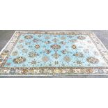 Turkish Super Tabris handmade wool rug with profuse oriental style medallions on pale blue ground,